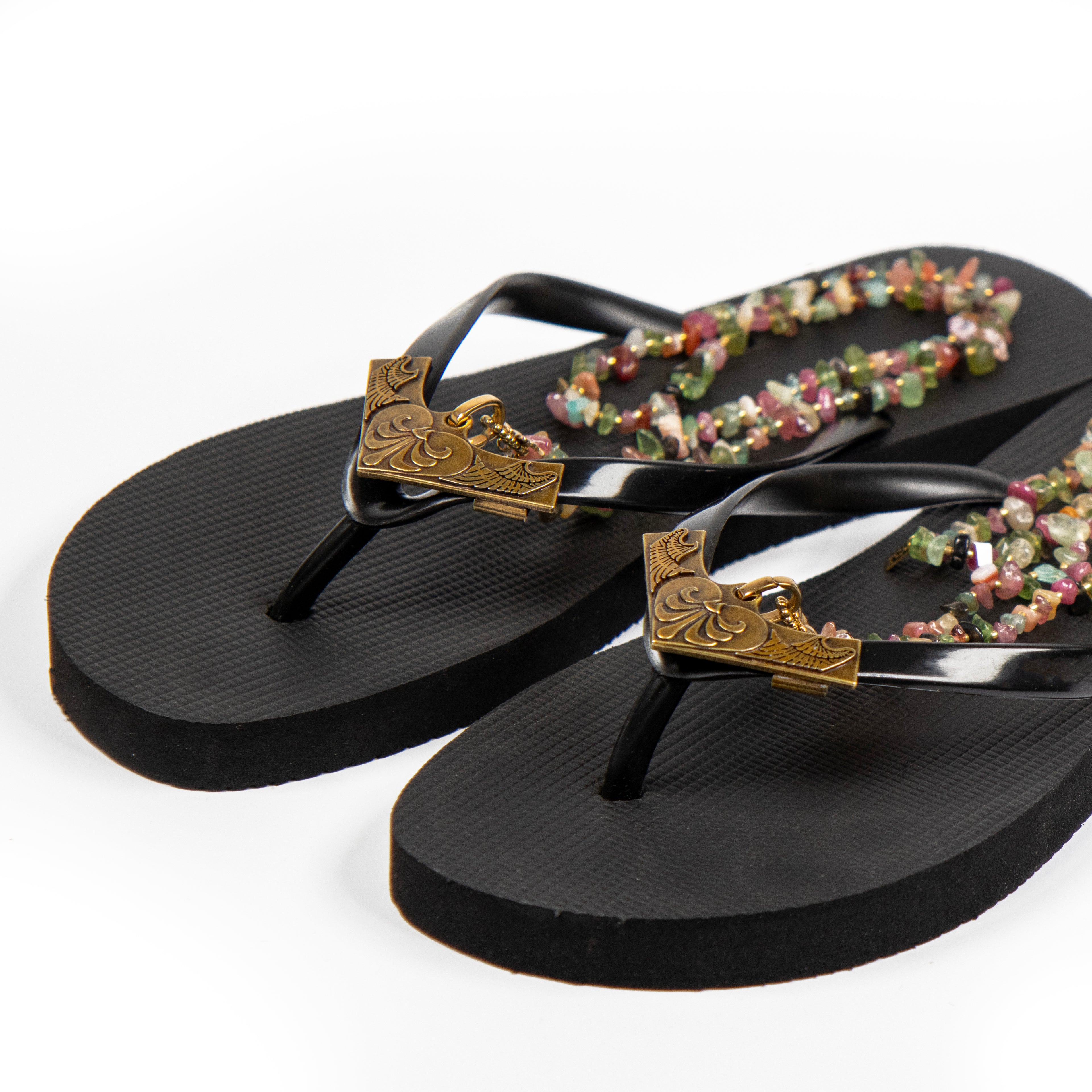 Complete Bochica Slipper Set Antique Gold Colored Stones