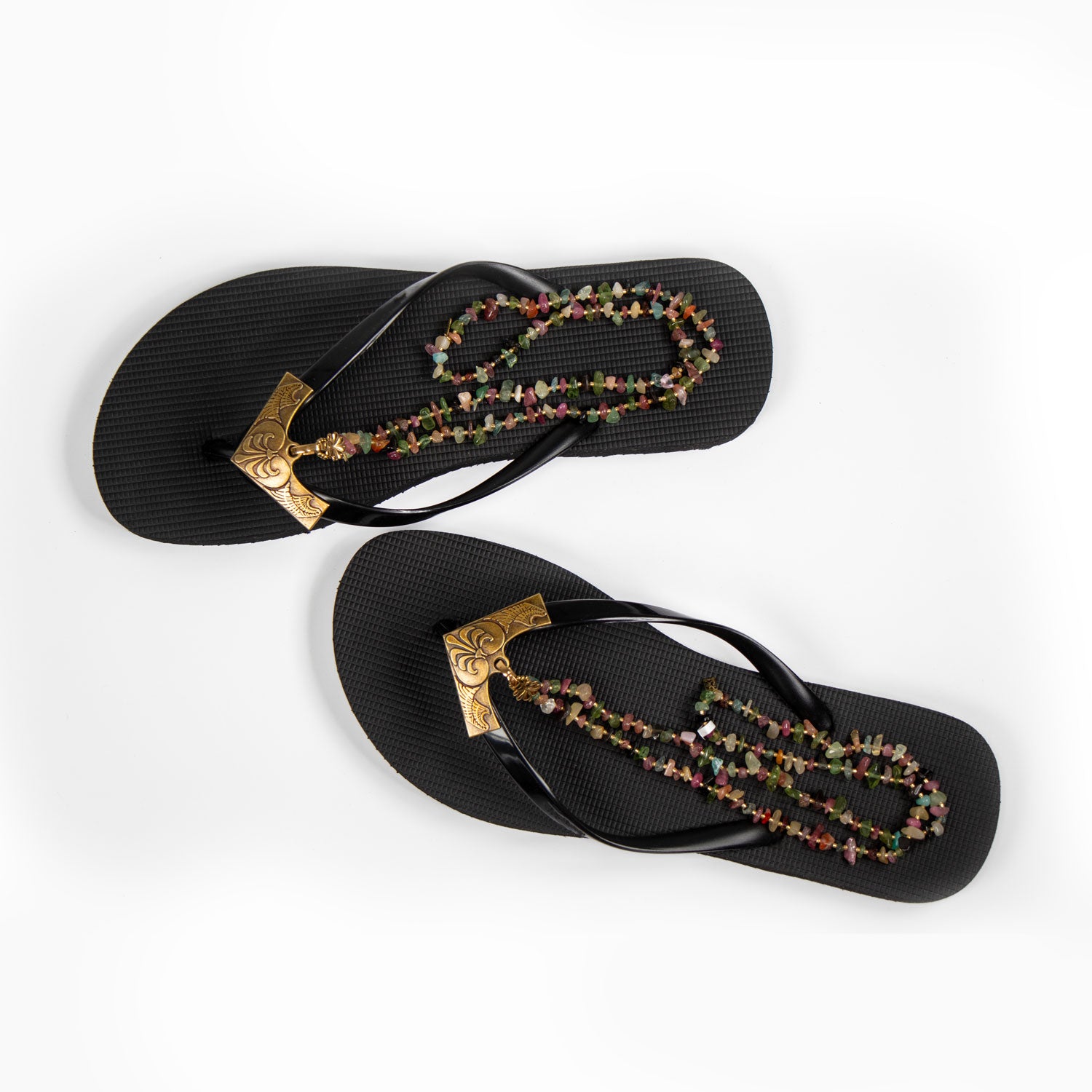 Complete Bochica Slipper Set Antique Gold Colored Stones