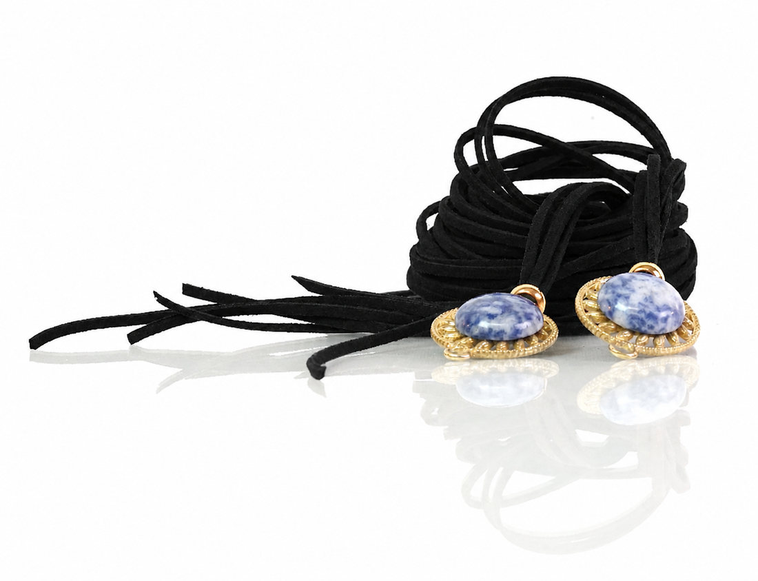 Bochica Black Cord Antiek gold | Blue-White Glass Stone