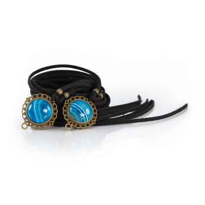 Bochica Black Cord Antiek gold | Blue Glass Stone