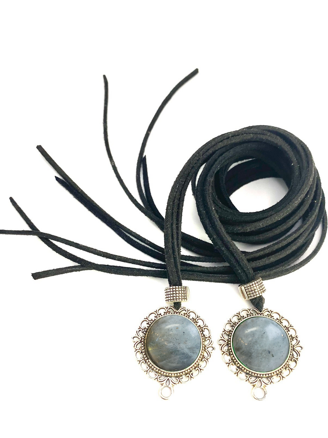 Bochica Black Cord Antiek gold | Grey Glass Stone
